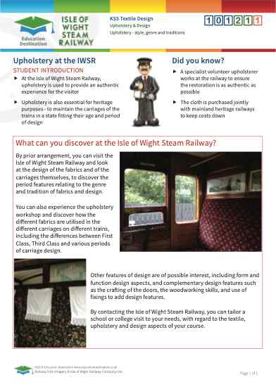 Click to view Resource 101211 Use of textiles - upholstery and design at the Isle of Wight Steam Railway 