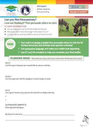 Click to view Resource 104122 Design a persuasive Adopt a Donkey Charity Leaflet 